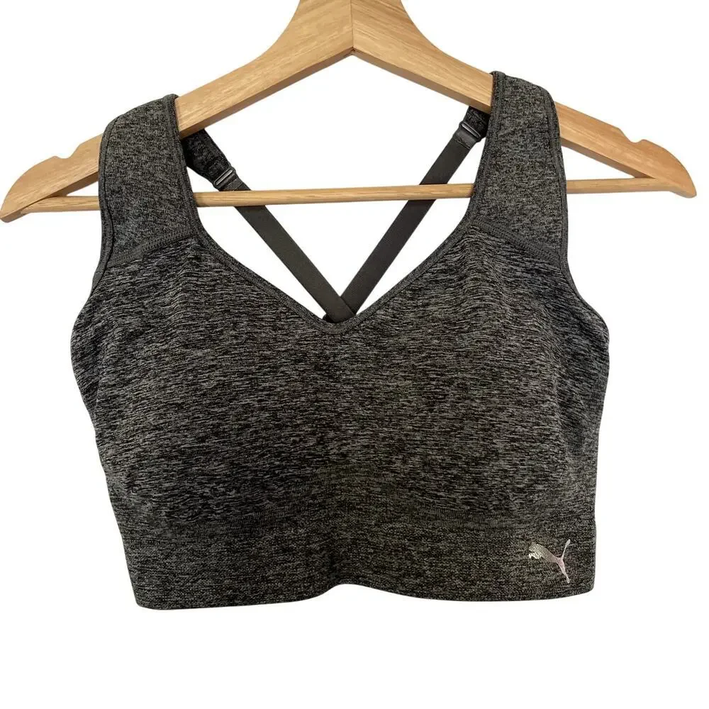 Puma gray padded sports bra crossover back nylon women's size XL casual athletic